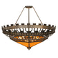 Meyda Lighting Davis Street 55" 12-Light Craftsman Brown On Waxed Brass Inverted Pendant Light With Amber Shade Glass