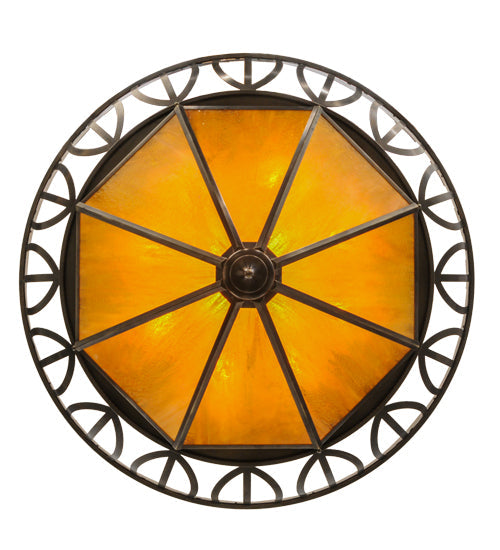 Meyda Lighting Davis Street 55" 12-Light Craftsman Brown On Waxed Brass Inverted Pendant Light With Amber Shade Glass