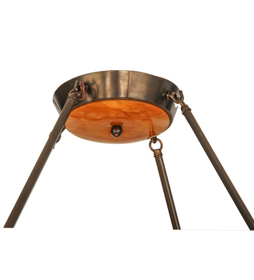 Meyda Lighting Davis Street 55"W x 46"H 12-Light Craftsman Brown On Waxed Brass Inverted Pendant Light With Ambra Siena Idalight Shade