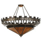 Meyda Lighting Davis Street 55"W x 46"H 12-Light Craftsman Brown On Waxed Brass Inverted Pendant Light With Ambra Siena Idalight Shade