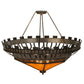 Meyda Lighting Davis Street 55"W x 46"H 12-Light Craftsman Brown On Waxed Brass Inverted Pendant Light With Ambra Siena Idalight Shade