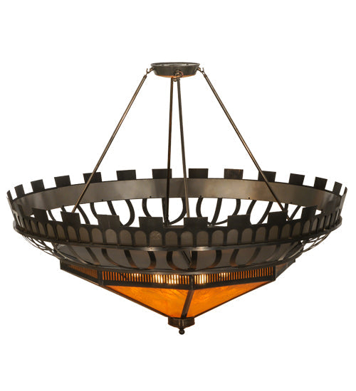 Meyda Lighting Davis Street 55"W x 46"H 12-Light Craftsman Brown On Waxed Brass Inverted Pendant Light With Ambra Siena Idalight Shade