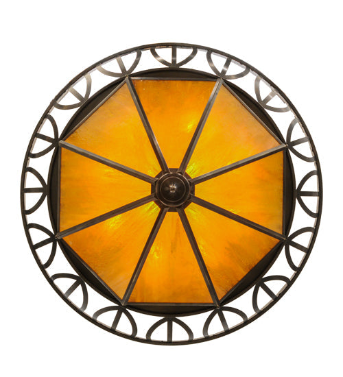 Meyda Lighting Davis Street 55"W x 46"H 12-Light Craftsman Brown On Waxed Brass Inverted Pendant Light With Ambra Siena Idalight Shade