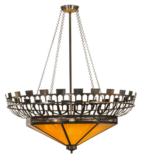 Meyda Lighting Davis Street 55"W x 62"H 12-Light Craftsman Brown Inverted Pendant Light With Botticino Idalight Shade