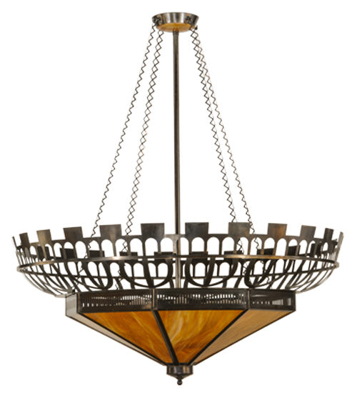 Meyda Lighting Davis Street 55"W x 62"H 12-Light Craftsman Brown Inverted Pendant Light With Botticino Idalight Shade