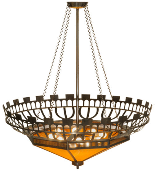 Meyda Lighting Davis Street 55"W x 62"H 12-Light Craftsman Brown Inverted Pendant Light With Botticino Idalight Shade
