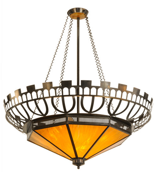 Meyda Lighting Davis Street 55"W x 62"H 12-Light Craftsman Brown Inverted Pendant Light With Botticino Idalight Shade