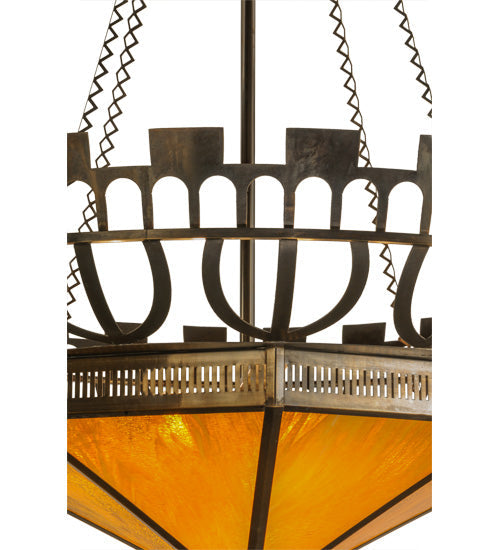 Meyda Lighting Davis Street 55"W x 62"H 12-Light Craftsman Brown Inverted Pendant Light With Botticino Idalight Shade