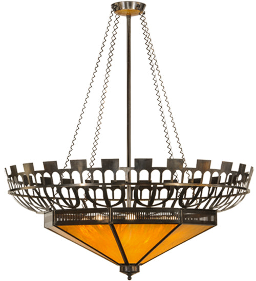 Meyda Lighting Davis Street 55"W x 62"H 12-Light Craftsman Brown Inverted Pendant Light With Botticino Idalight Shade