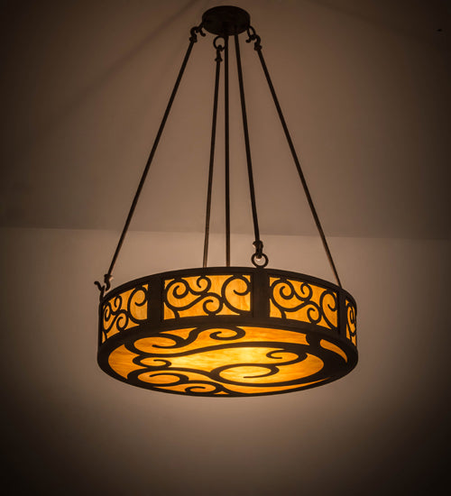 Meyda Lighting Dean 24" 3-Light Cajun Spice Inverted Pendant Light With Amber Shade Glass