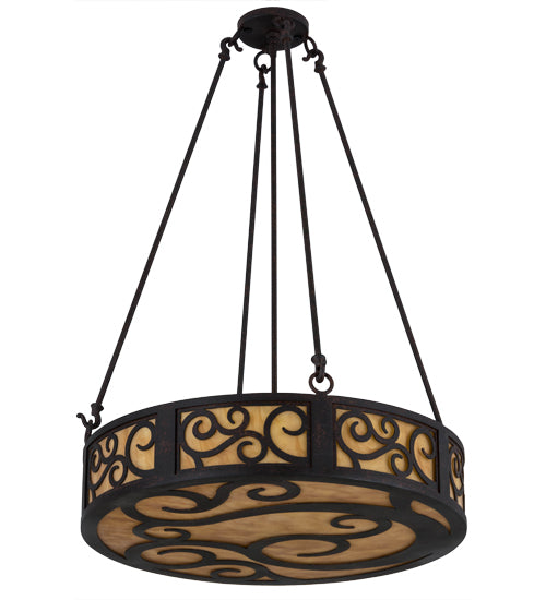 Meyda Lighting Dean 24" 3-Light Cajun Spice Inverted Pendant Light With Amber Shade Glass
