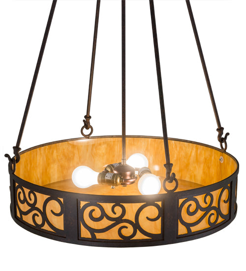 Meyda Lighting Dean 24" 3-Light Cajun Spice Inverted Pendant Light With Amber Shade Glass