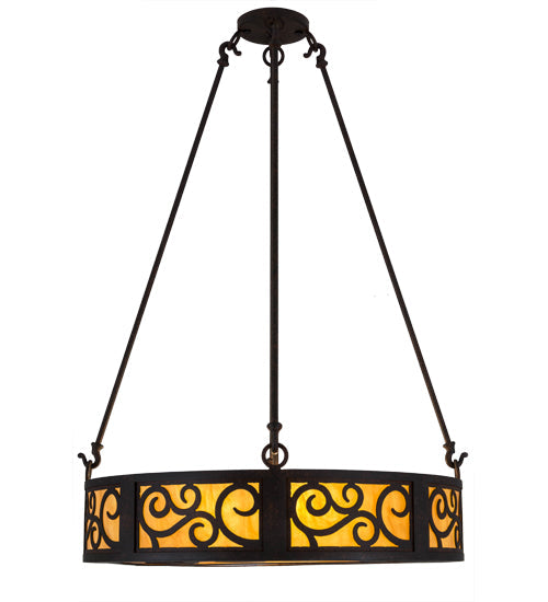Meyda Lighting Dean 24" 3-Light Cajun Spice Inverted Pendant Light With Amber Shade Glass