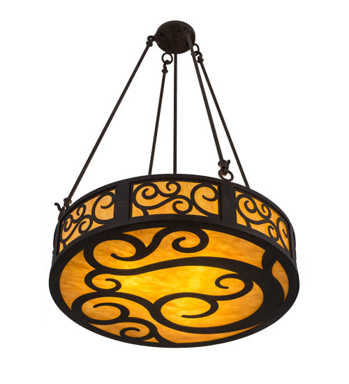 Meyda Lighting Dean 24" 3-Light Cajun Spice Inverted Pendant Light With Amber Shade Glass