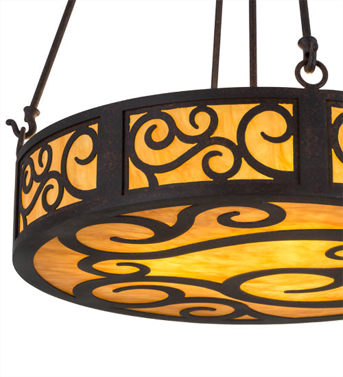 Meyda Lighting Dean 24" 3-Light Cajun Spice Inverted Pendant Light With Amber Shade Glass