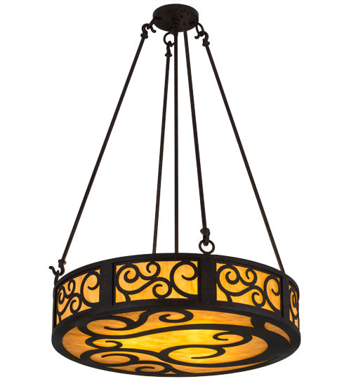 Meyda Lighting Dean 24" 3-Light Cajun Spice Inverted Pendant Light With Amber Shade Glass