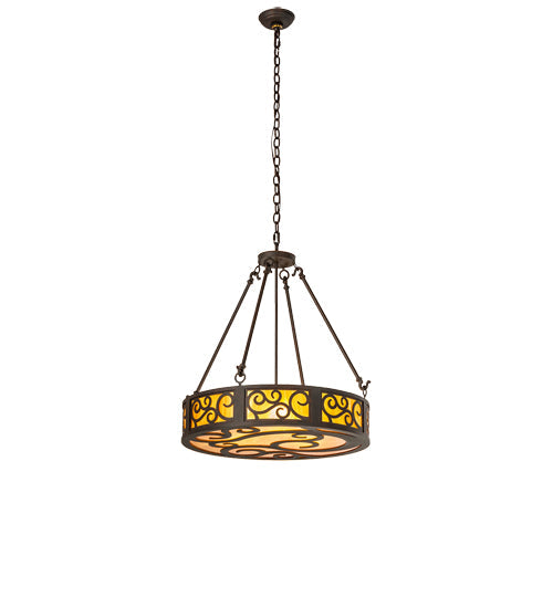Meyda Lighting Dean 24" 3-Light Cajun Spice Inverted Pendant Light With Ambra Siena Idalight Shade