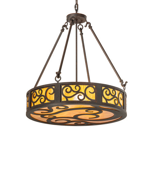 Meyda Lighting Dean 24" 3-Light Cajun Spice Inverted Pendant Light With Ambra Siena Idalight Shade