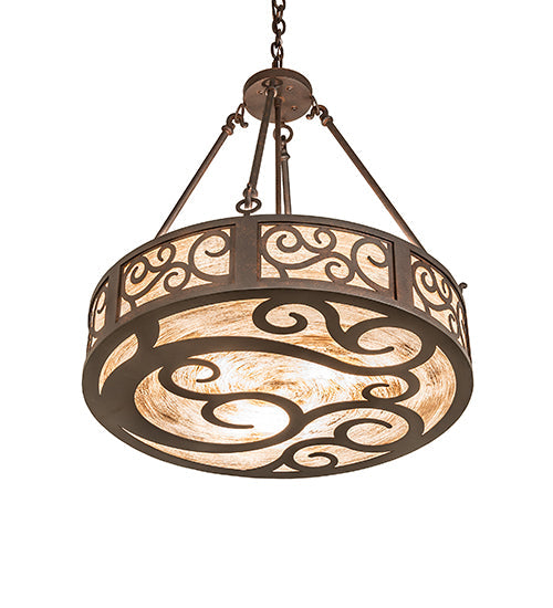 Meyda Lighting Dean 24" 3-Light Cajun Spice Inverted Pendant Light With Beige Sable Idalight Shade