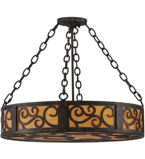 Meyda Lighting Dean 24" 3-Light Copper Rust Inverted Pendant Light With Ambra Siena Idalight Shade Glass