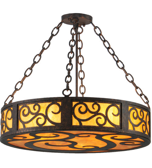 Meyda Lighting Dean 24" 3-Light Copper Rust Inverted Pendant Light With Ambra Siena Idalight Shade Glass