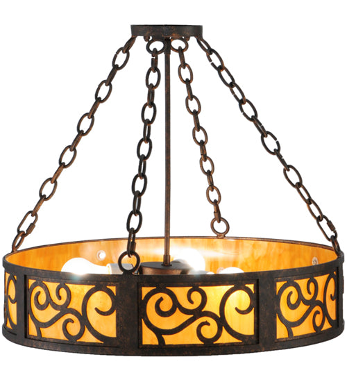 Meyda Lighting Dean 24" 3-Light Copper Rust Inverted Pendant Light With Ambra Siena Idalight Shade Glass