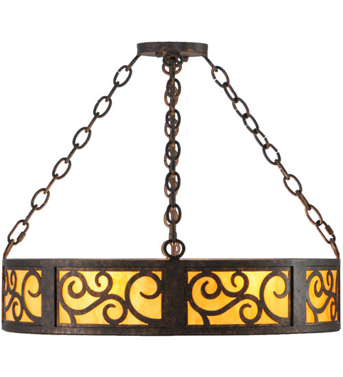 Meyda Lighting Dean 24" 3-Light Copper Rust Inverted Pendant Light With Ambra Siena Idalight Shade Glass