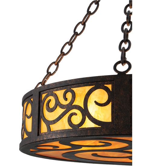 Meyda Lighting Dean 24" 3-Light Copper Rust Inverted Pendant Light With Ambra Siena Idalight Shade Glass