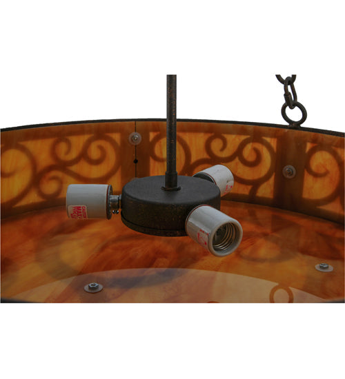 Meyda Lighting Dean 24" 3-Light Copper Rust Inverted Pendant Light With Ambra Siena Idalight Shade Glass