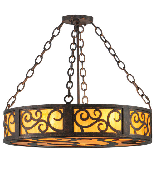 Meyda Lighting Dean 24" 3-Light Copper Rust Inverted Pendant Light With Ambra Siena Idalight Shade Glass