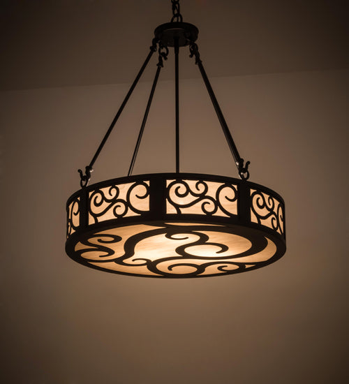 Meyda Lighting Dean 24" 3-Light Textured Black Inverted Pendant Light With Beige Fleshtone Idalight Shade Glass
