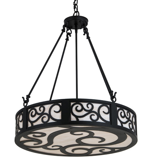 Meyda Lighting Dean 24" 3-Light Textured Black Inverted Pendant Light With Beige Fleshtone Idalight Shade Glass