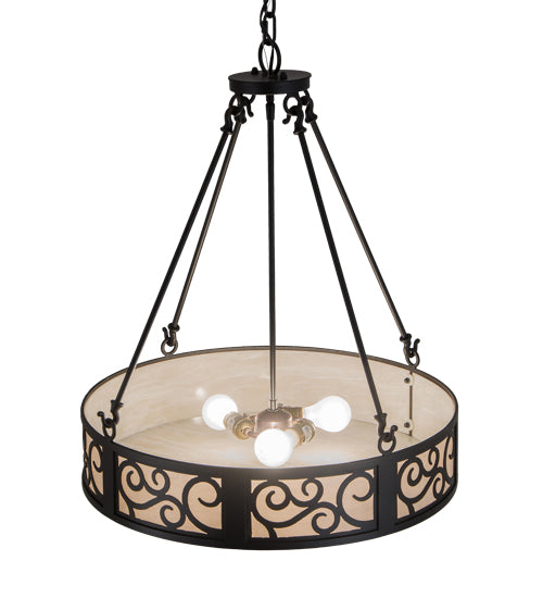 Meyda Lighting Dean 24" 3-Light Textured Black Inverted Pendant Light With Beige Fleshtone Idalight Shade Glass