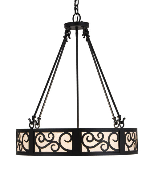 Meyda Lighting Dean 24" 3-Light Textured Black Inverted Pendant Light With Beige Fleshtone Idalight Shade Glass
