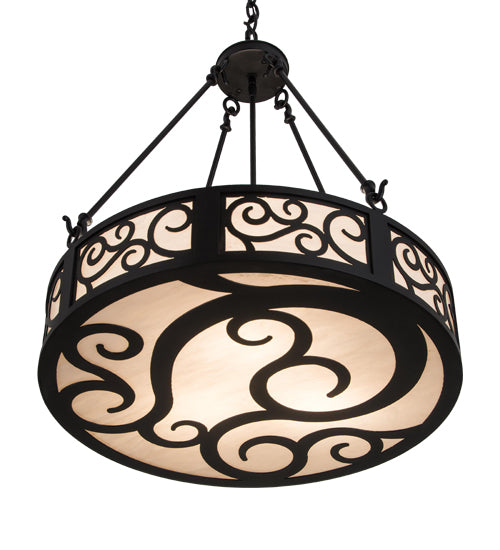 Meyda Lighting Dean 24" 3-Light Textured Black Inverted Pendant Light With Beige Fleshtone Idalight Shade Glass