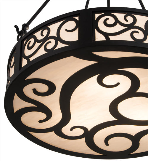 Meyda Lighting Dean 24" 3-Light Textured Black Inverted Pendant Light With Beige Fleshtone Idalight Shade Glass