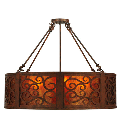 Meyda Lighting Dean 30" 4-Light Antique Rust Inverted Pendant Light With Amber Mica Shade Glass