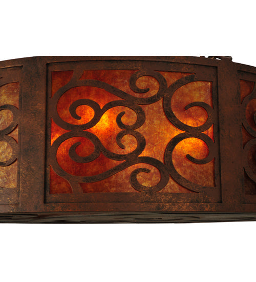Meyda Lighting Dean 30" 4-Light Antique Rust Inverted Pendant Light With Amber Mica Shade Glass