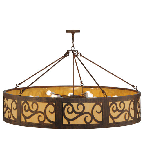 Meyda Lighting Dean 60" 12-Light Cortez Gold Inverted Pendant Light With Tawnyrock Idalight Shade Glass