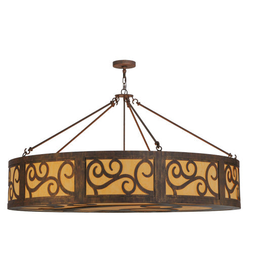 Meyda Lighting Dean 60" 12-Light Cortez Gold Inverted Pendant Light With Tawnyrock Idalight Shade Glass