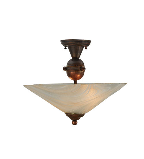 Meyda Lighting Deco Ball 18" 2-Light Vintage Copper Blush Semi-flush Mount Light With White & Peach Shade Glass