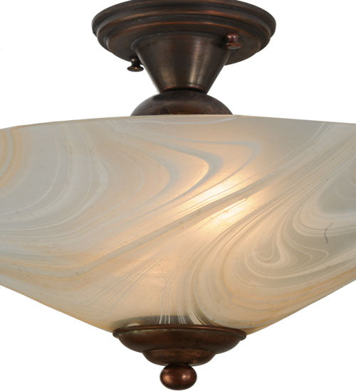 Meyda Lighting Deco Ball 18" 2-Light Vintage Copper Blush Semi-flush Mount Light With White & Peach Shade Glass