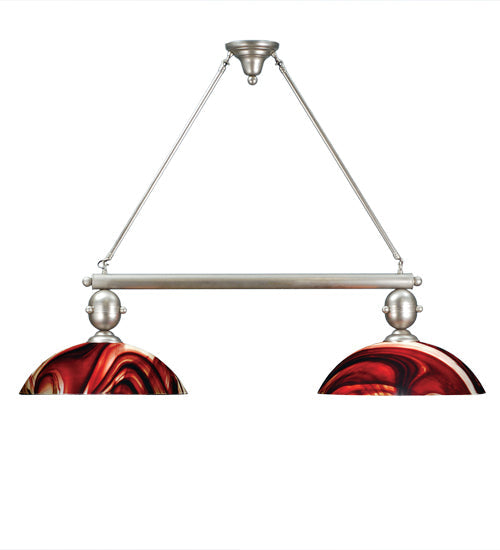 Meyda Lighting Deco Ball 49" 2-Light Brushed Nickel Cabernet Swirl Island Pendant Light With Red Shade Glass