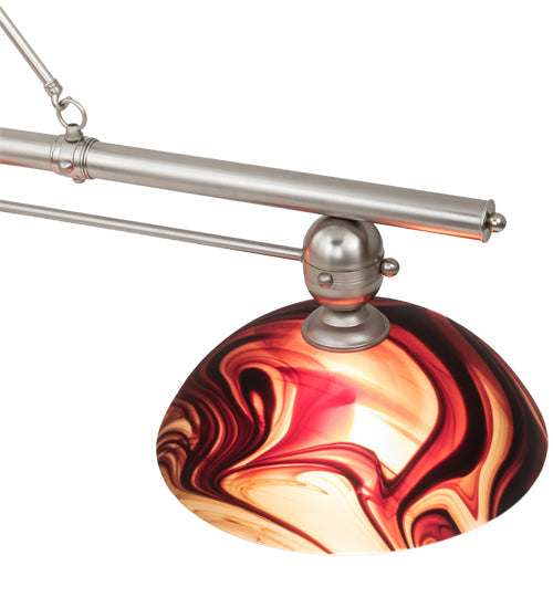 Meyda Lighting Deco Ball 70" 3-Light Brushed Nickel Cabernet Swirl Island Pendant Light With Ruby Cabernet Swirl Shade Glass