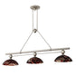 Meyda Lighting Deco Ball 70" 3-Light Brushed Nickel Cabernet Swirl Island Pendant Light With Ruby Cabernet Swirl Shade Glass