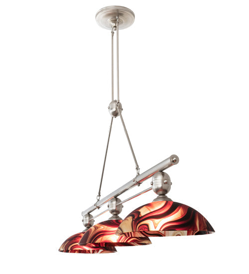 Meyda Lighting Deco Ball 70" 3-Light Brushed Nickel Cabernet Swirl Island Pendant Light With Ruby Cabernet Swirl Shade Glass