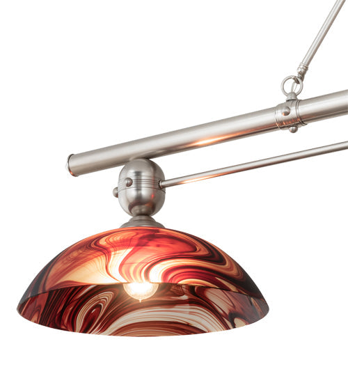 Meyda Lighting Deco Ball 70" 3-Light Brushed Nickel Cabernet Swirl Island Pendant Light With Ruby Cabernet Swirl Shade Glass
