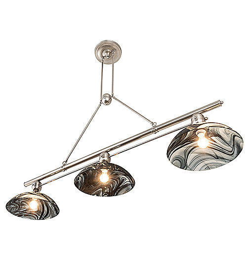 Meyda Lighting Deco Ball 70" 3-Light Brushed Nickel Noir Swirl Island Pendant Light With Black Swirl Shade Glass