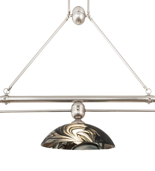 Meyda Lighting Deco Ball 70" 3-Light Brushed Nickel Noir Swirl Island Pendant Light With Black Swirl Shade Glass