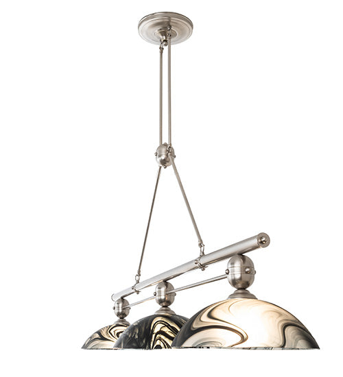 Meyda Lighting Deco Ball 70" 3-Light Brushed Nickel Noir Swirl Island Pendant Light With Black Swirl Shade Glass